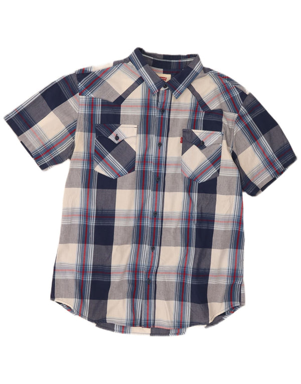 Camisa masculina de manga curta Levi's grande algodão xadrez azul marinho