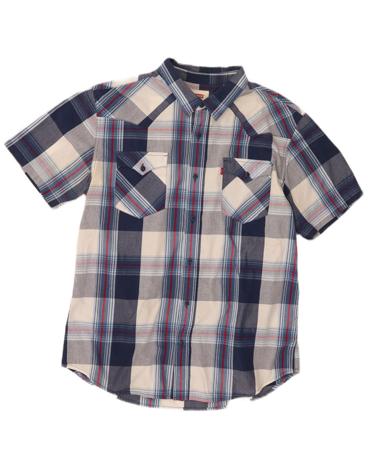 Camisa masculina de manga curta Levi's grande algodão xadrez azul marinho