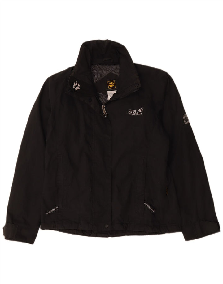 Jaqueta de chuva feminina Jack Wolfskin Reino Unido 12/14 poliéster preto médio