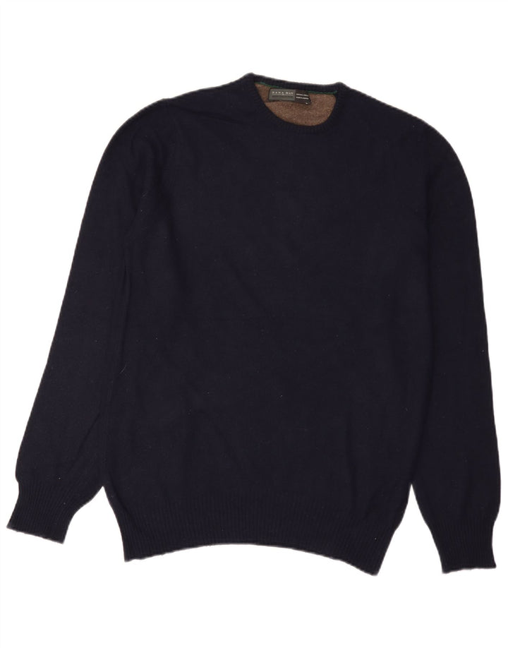Zara Suéter masculino com gola redonda grande azul marinho