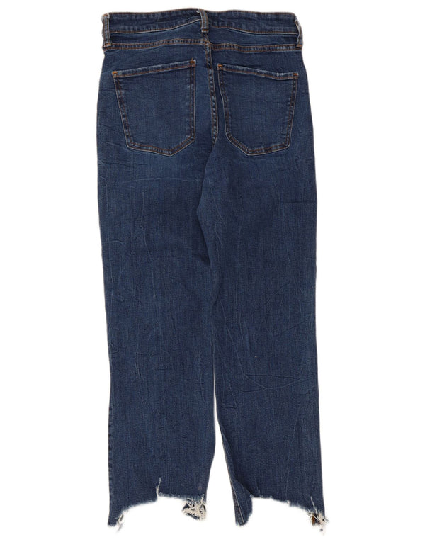 Zara Calça Jeans Feminina Crop Flared EU 40 Médio W30 L24 Azul Marinho