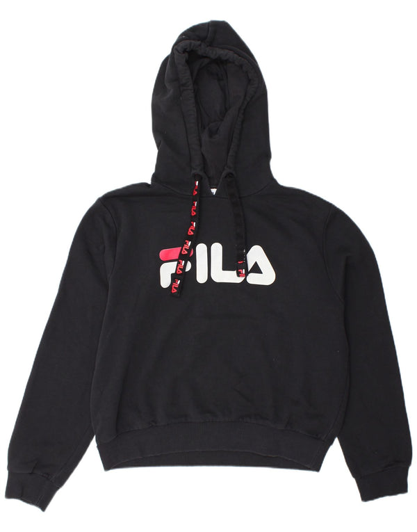 Fila feminino gráfico moletom com capuz UK 14 médio algodão preto