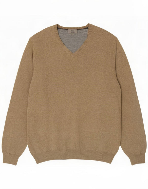 Suéter masculino Marks & Spencer Regular Fit com decote em V XL Algodão Bege