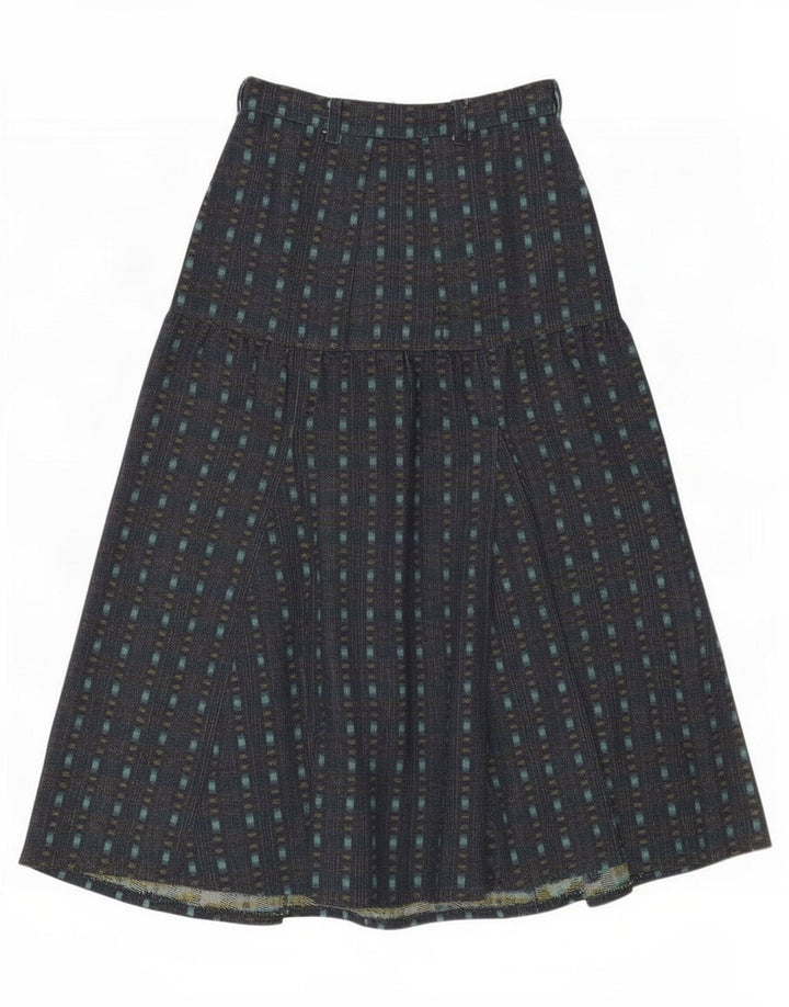 Saia larga feminina vintage pequena W26 xadrez azul marinho