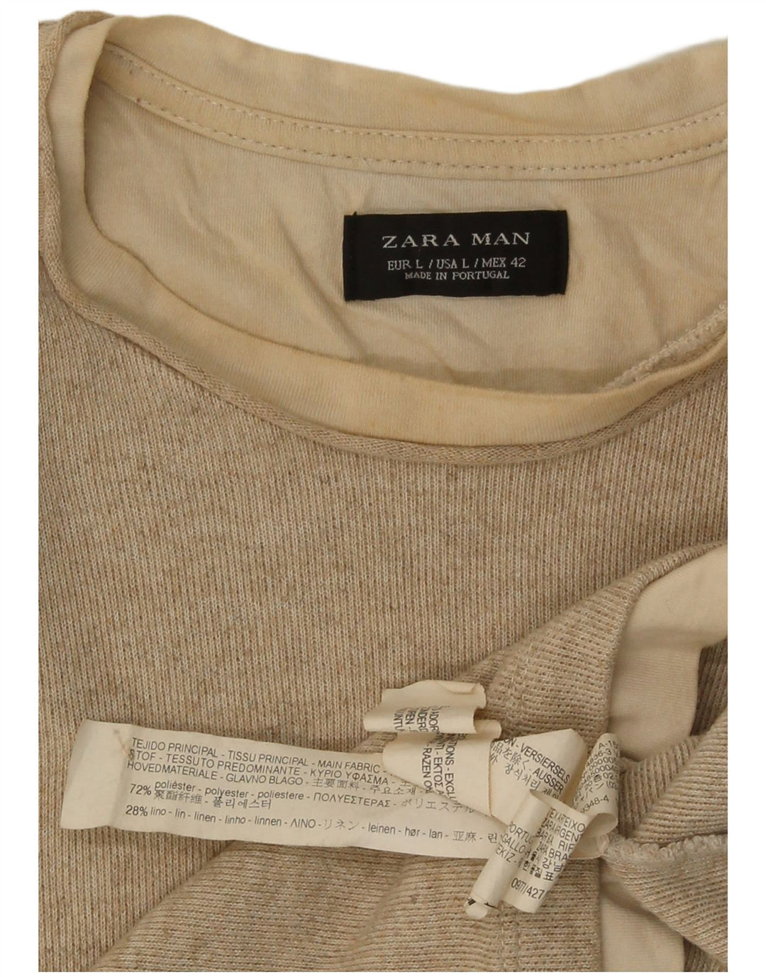 Zara Top masculino manga comprida grande poliéster bege