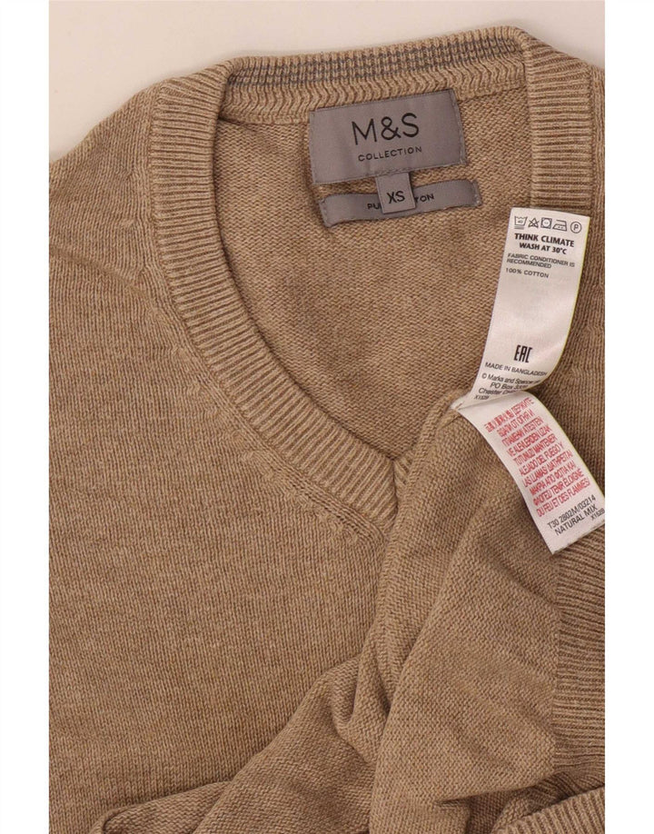 Suéter masculino Marks & Spencer com decote em V XS de algodão bege