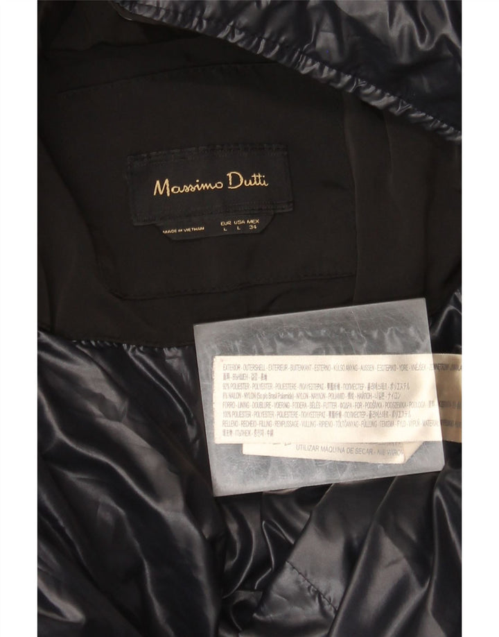 Casaco acolchoado feminino Massimo Dutti UK 16 grande poliéster preto