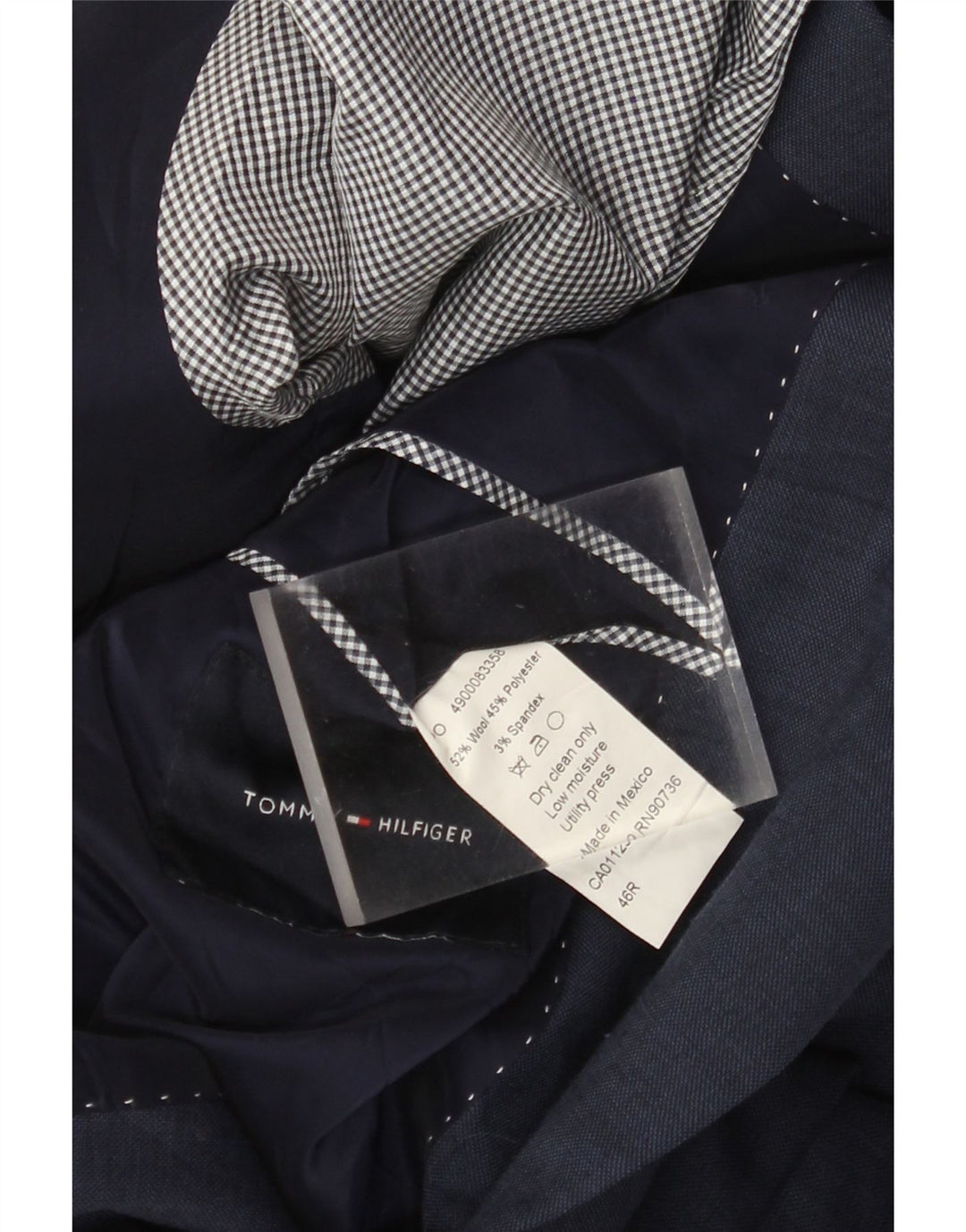 Jaqueta blazer masculina Tommy Hilfiger com 2 botões Reino Unido 46 3XL lã azul marinho