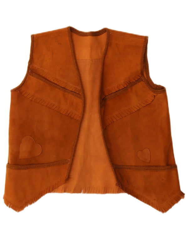 Colete de camurça vintage feminino UK 14 marrom médio