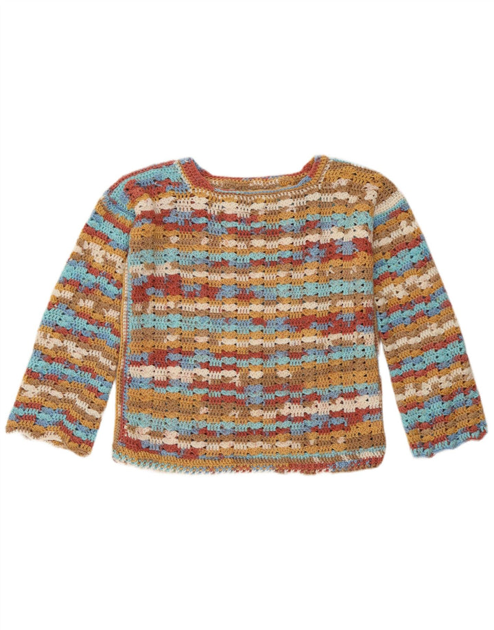 Suéter feminino vintage com gola canoa UK 14 listrado médio multicolorido