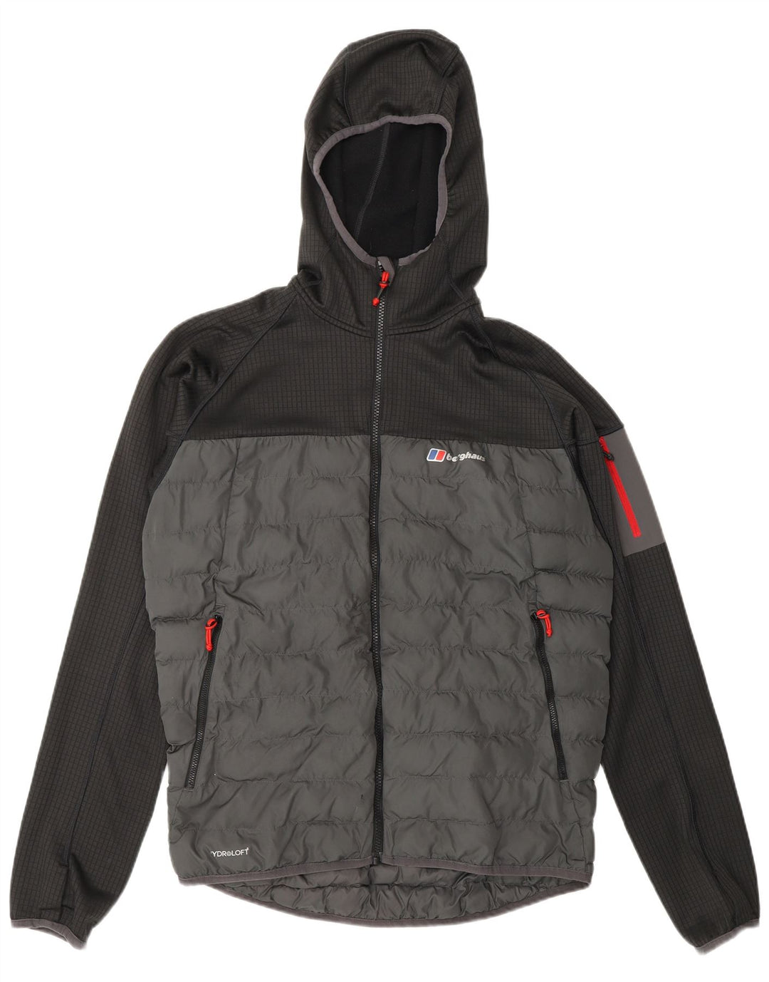 Jaqueta masculina acolchoada com capuz BERGHAUS UK 38 poliéster colorblock cinza médio