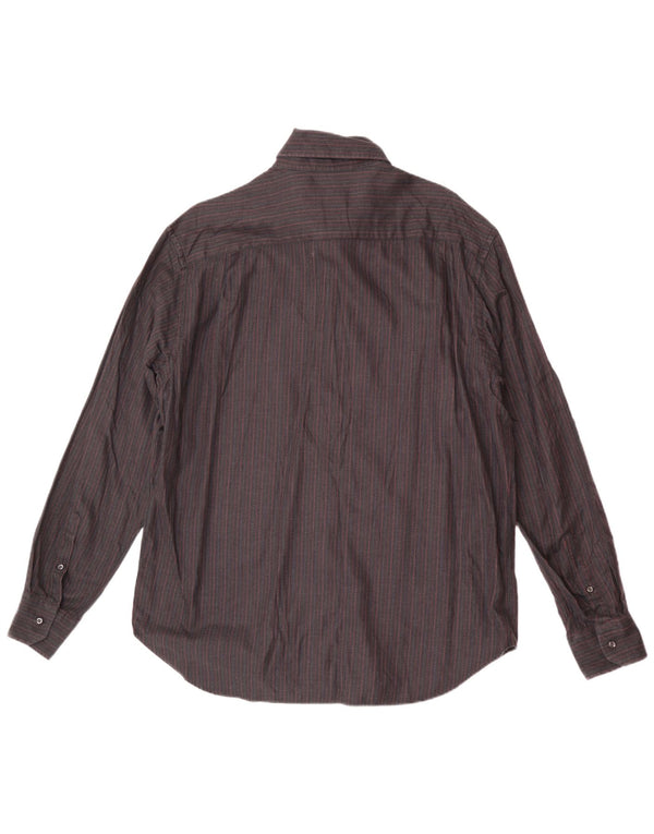 Camisa masculina Trussardi tamanho 44 17 1/2 XL azul marinho listrado clássico