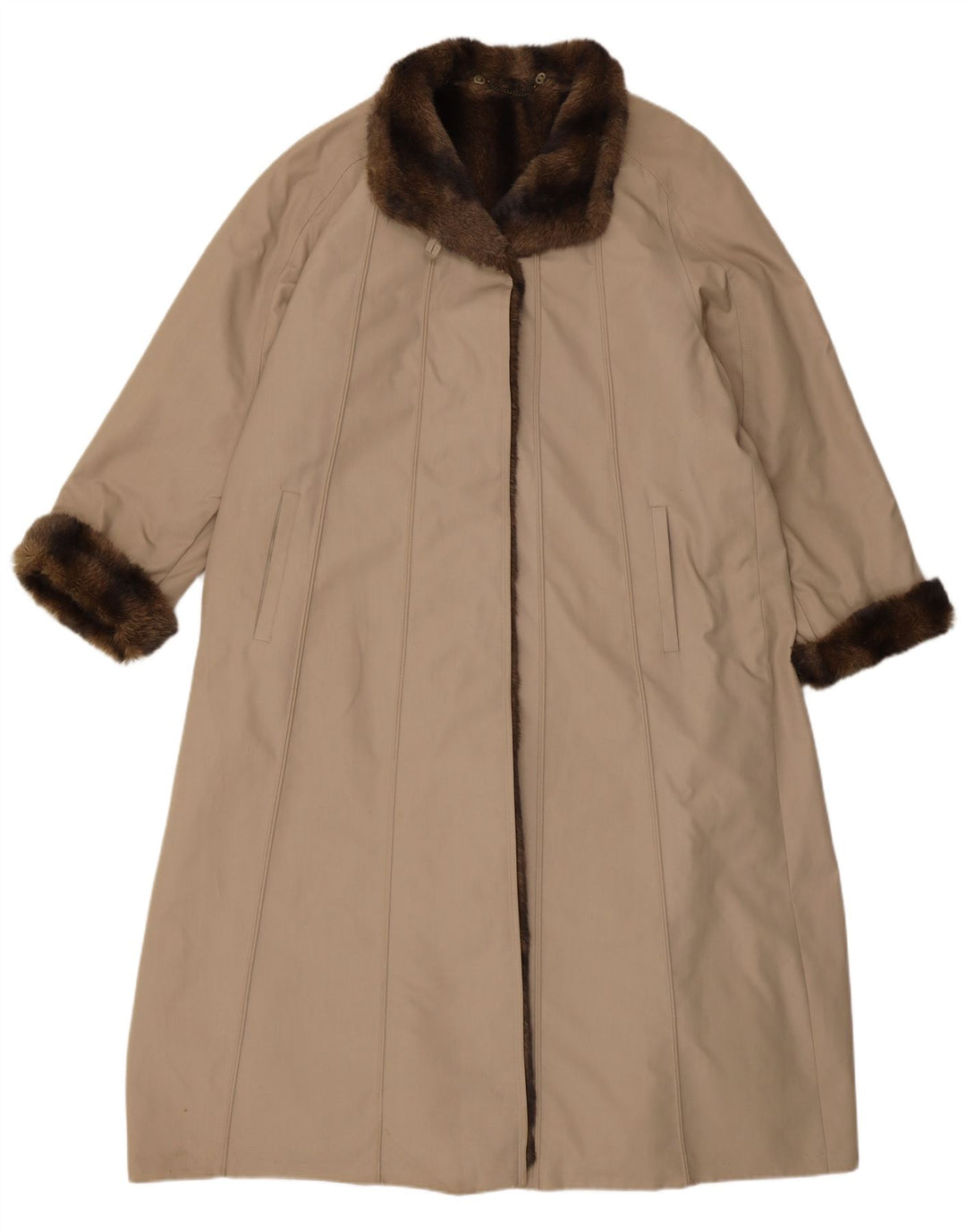 Sobretudo feminino grande de pele sintética VINTAGE EU 40 poliéster bege médio