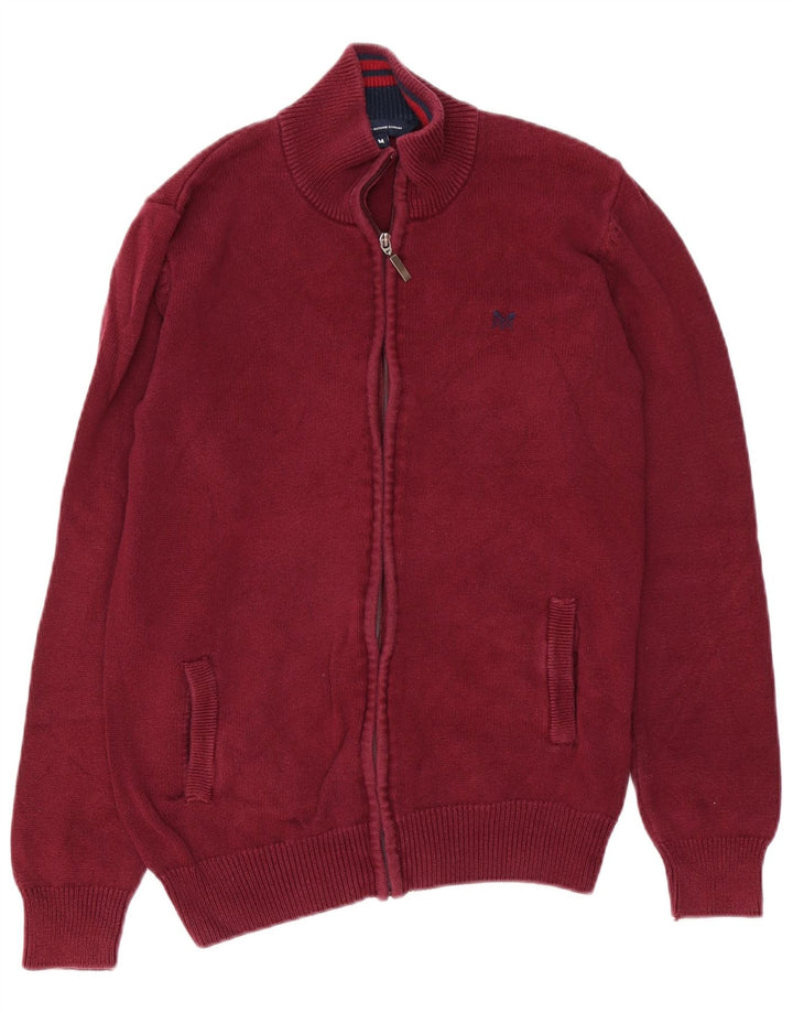 Crew Clothing Mens Cardigan Sweater Médio Algodão Borgonha