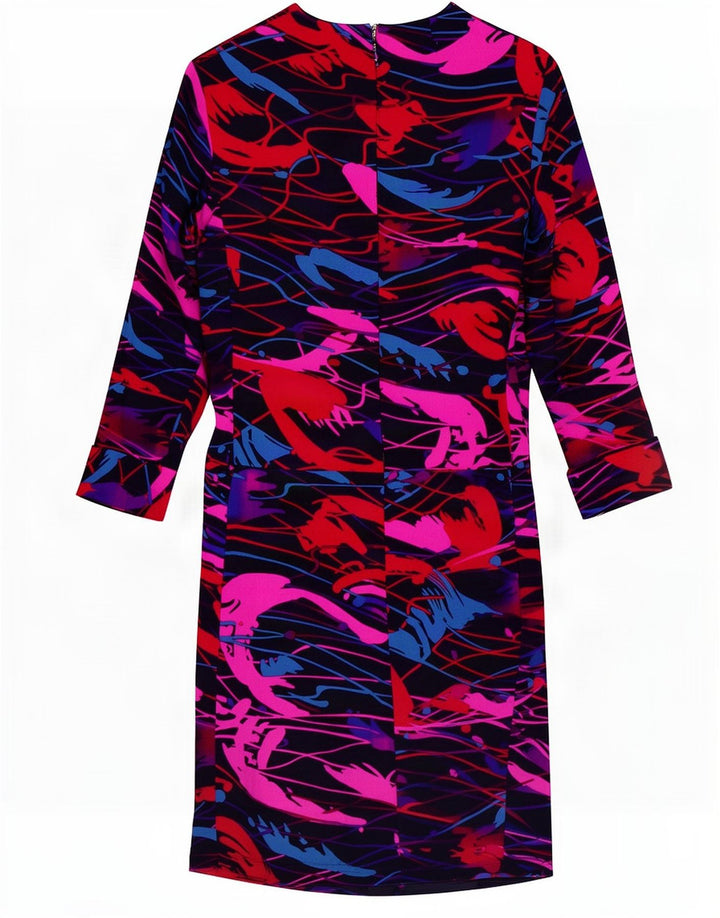 Vestido feminino vintage com bainha com padrão abstrato Reino Unido 12 médio multicolorido