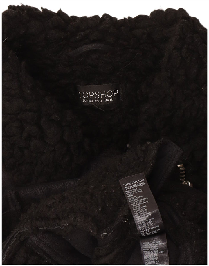 Jaqueta feminina Sherpa Biker Topshop UK 12 poliéster preto médio
