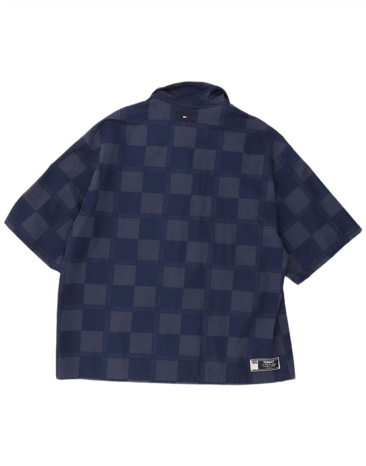 Camisa masculina de manga curta TOMMY HILFIGER grande viscose geométrica azul marinho