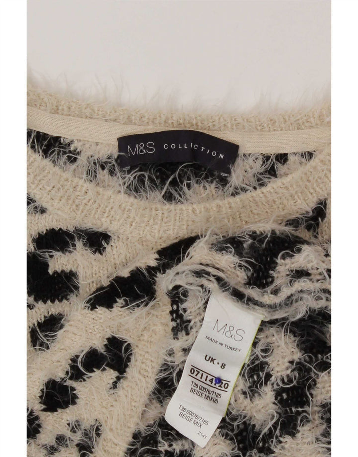 Suéter feminino Marks & Spencer com gola redonda Reino Unido 8 pequeno bege
