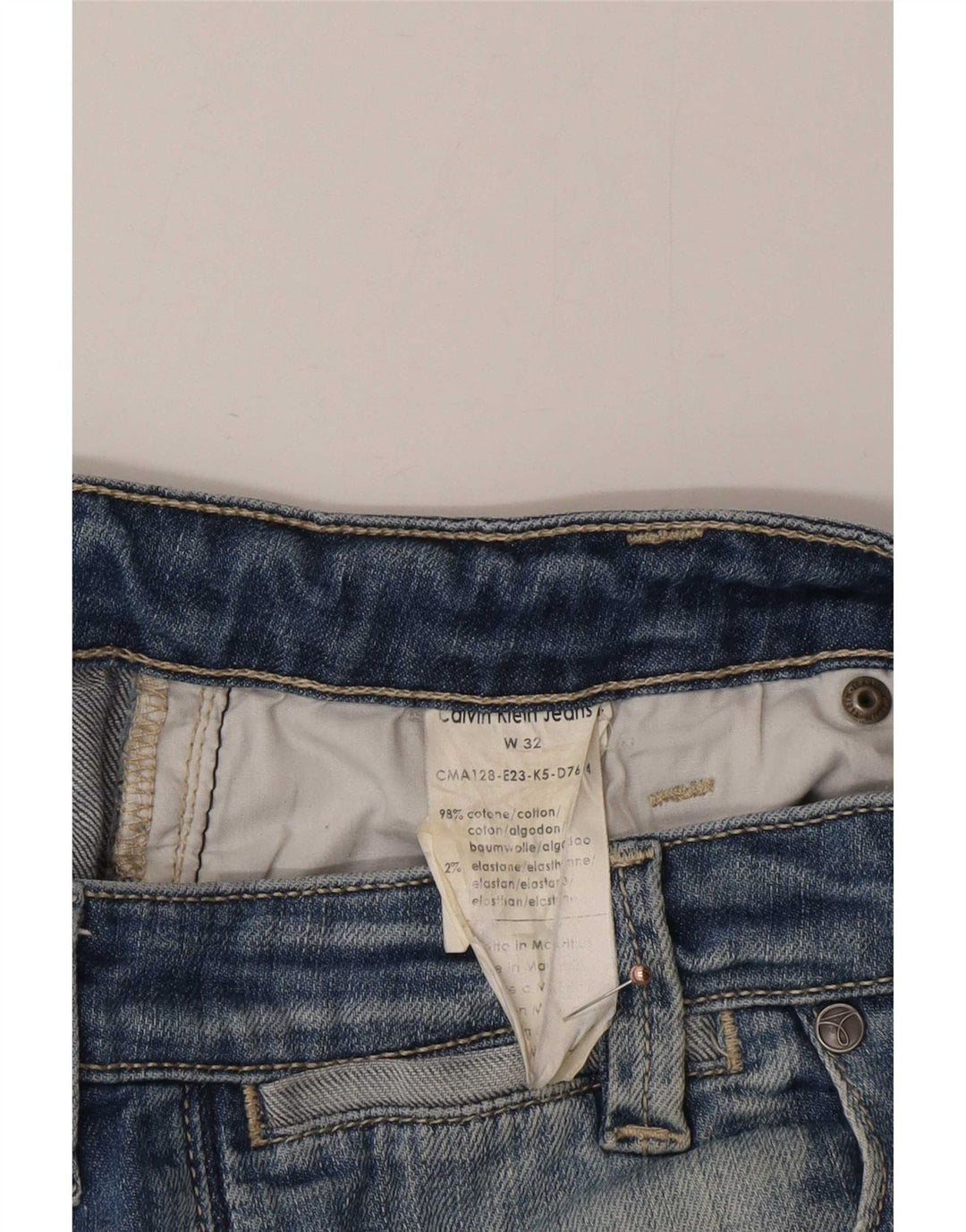 Calça jeans reta masculina Calvin Klein desgastada W32 L28 algodão azul