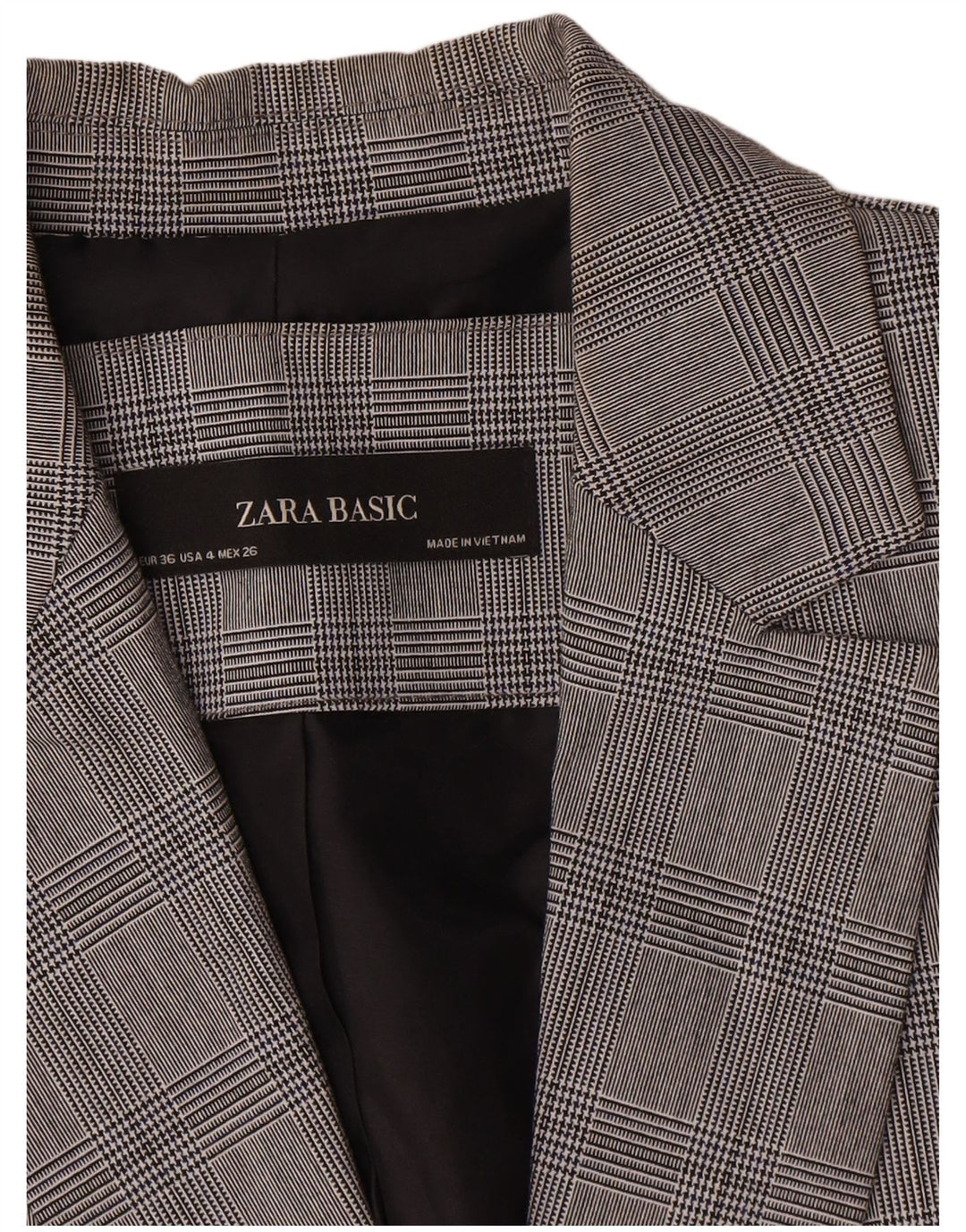 Jaqueta blazer feminina Zara com 1 botão EU 36 XS cinza houndstooth poliéster