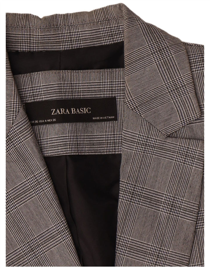 Jaqueta blazer feminina Zara com 1 botão EU 36 XS cinza houndstooth poliéster