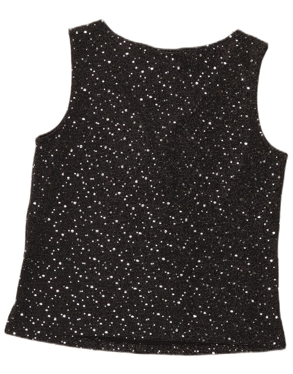 Blusa feminina sem mangas Wallis UK 14 nylon manchado preto médio