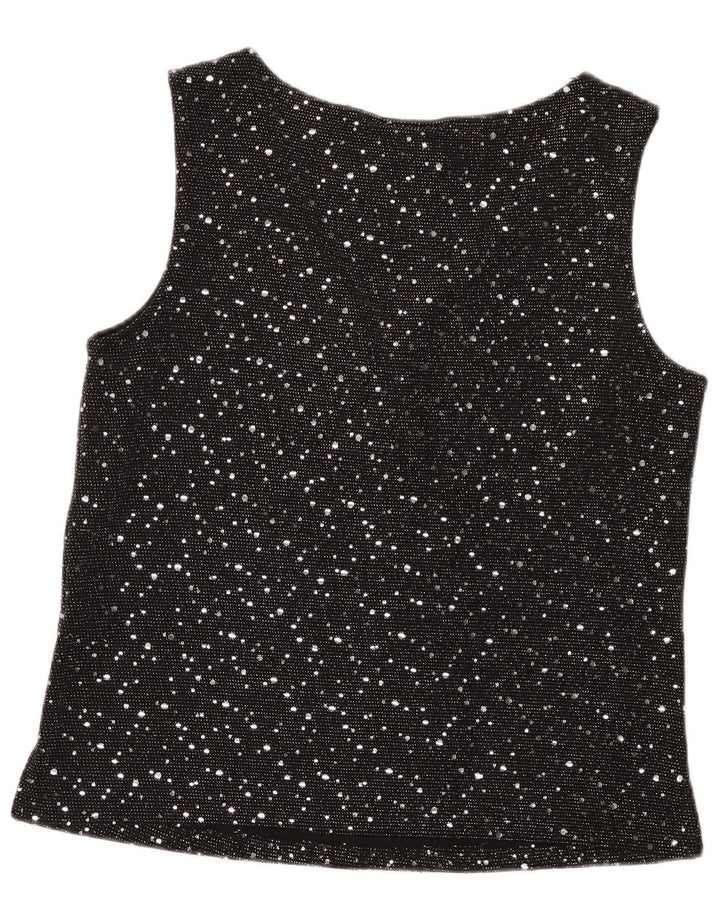 Blusa feminina sem mangas Wallis UK 14 nylon manchado preto médio