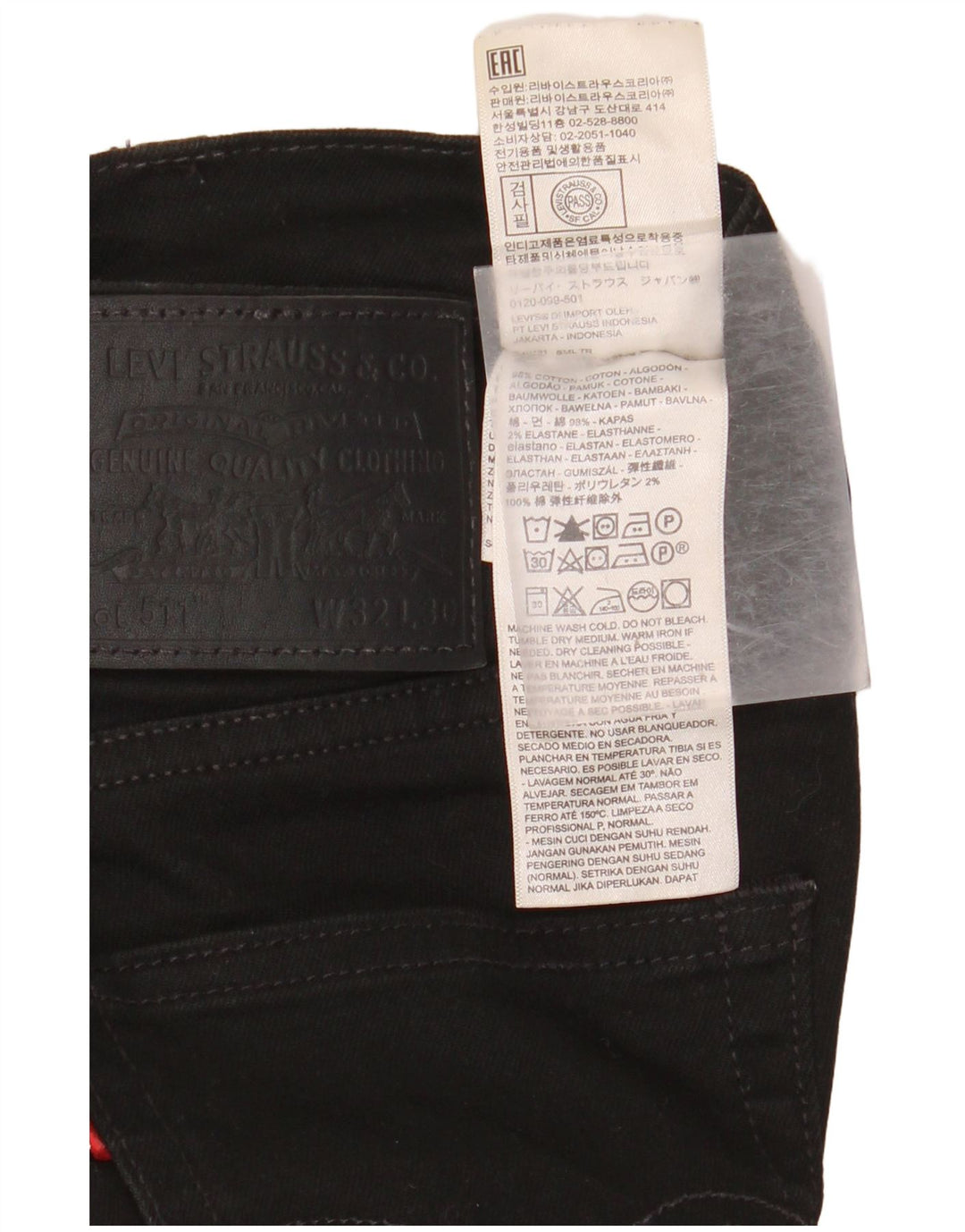 LEVI'S Masculino 511 Slim Jeans W32 L30 Algodão Preto