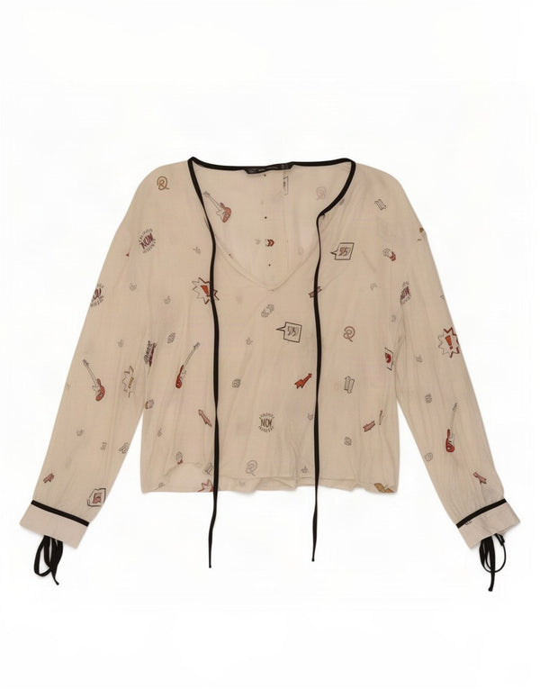 Blusa feminina Zara Trafaluc com padrão abstrato Reino Unido 12 médio branco