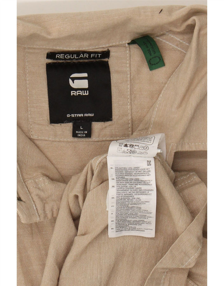 Camisa masculina G-STAR de manga curta com ajuste regular e algodão bege grande