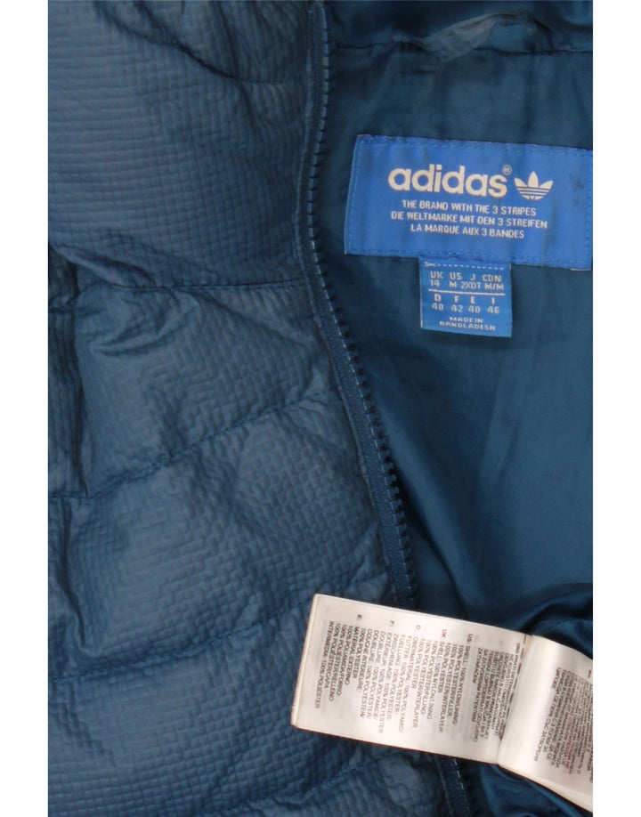 Jaqueta Adidas Feminina Com Capuz Acolchoada UK 14 Médio Azul Nylon