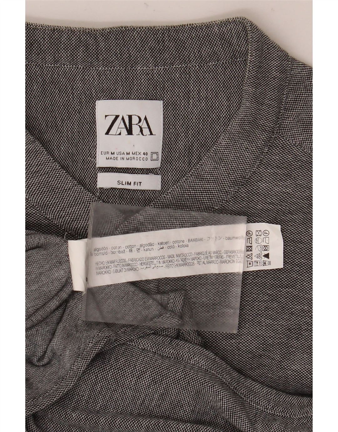 Camisa masculina Zara Slim Fit algodão cinza médio