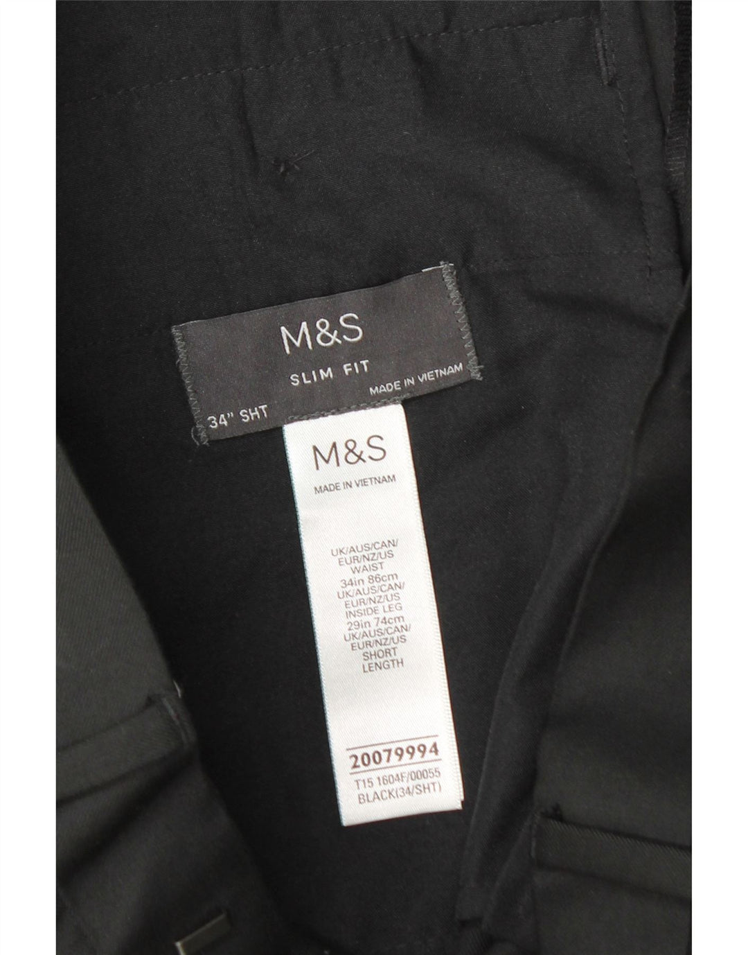 Calça masculina Marks & Spencer Slim Fit W34 L29 Poliéster Preto