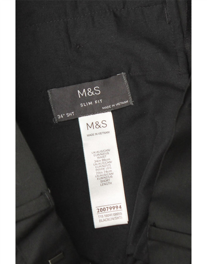 Calça masculina Marks & Spencer Slim Fit W34 L29 Poliéster Preto