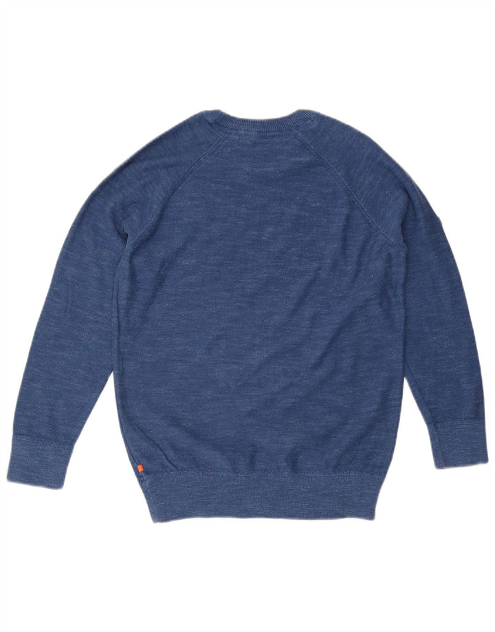 Suéter masculino SUPERDRY com gola redonda e algodão manchado azul médio