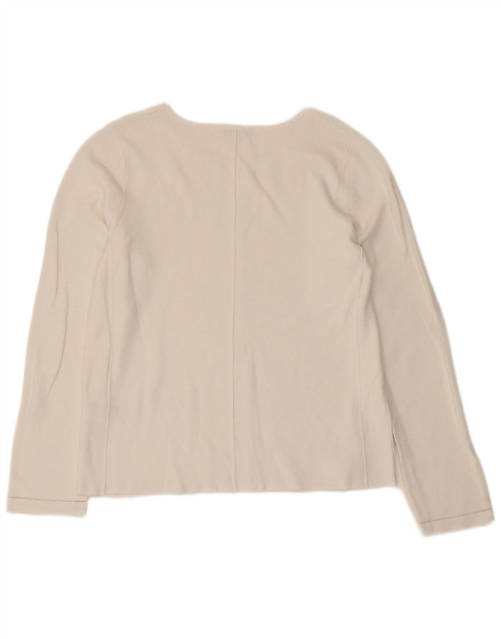 Top feminino Jigsaw manga comprida UK 12 viscose branca média