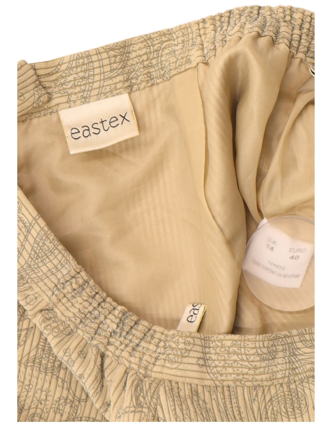 Saia reta feminina de veludo cotelê EASTEX Reino Unido 14 poliéster floral bege médio