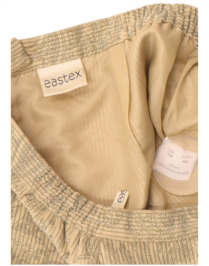 Saia reta feminina de veludo cotelê EASTEX Reino Unido 14 poliéster floral bege médio