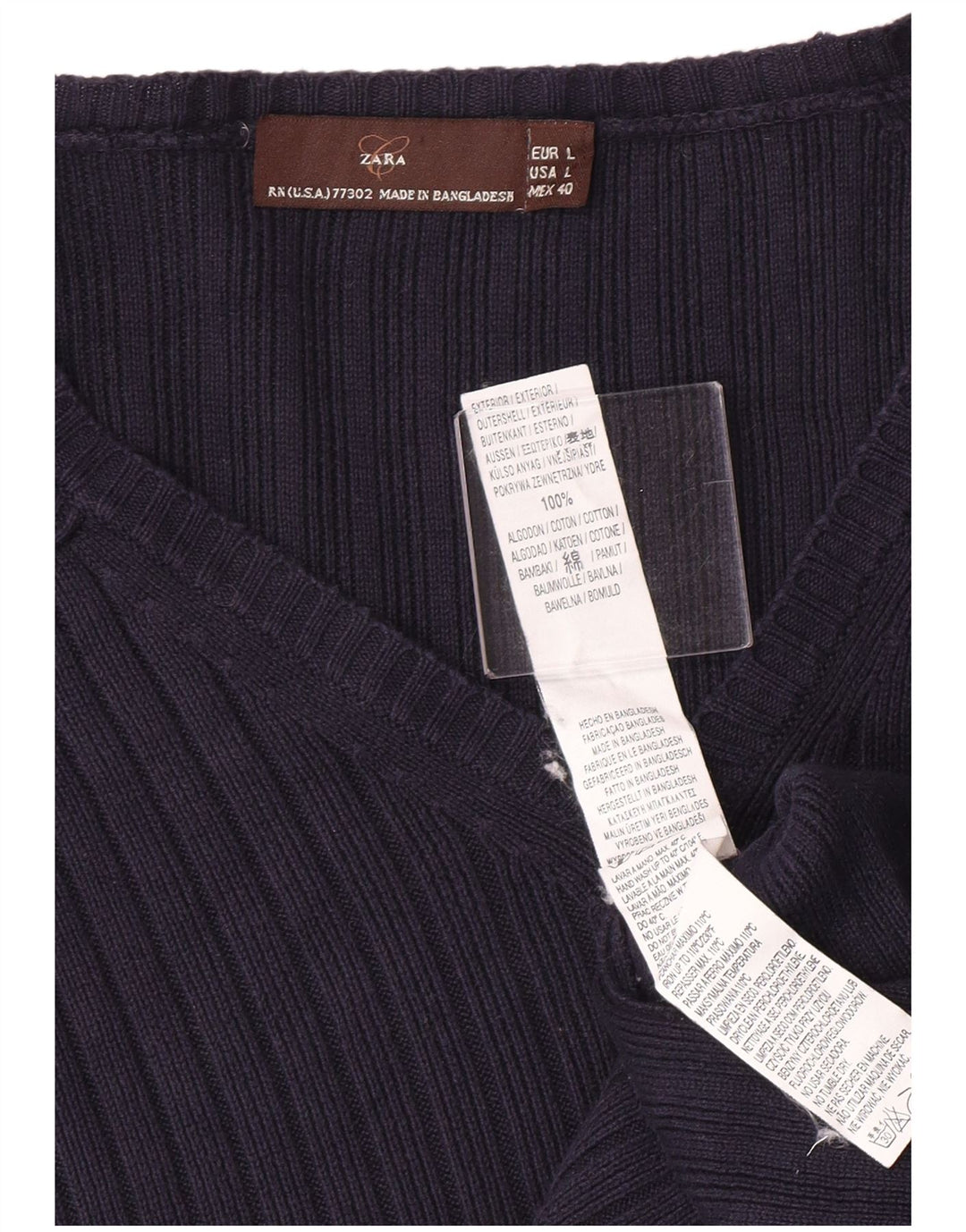 Suéter masculino Zara com decote em V grande algodão azul marinho