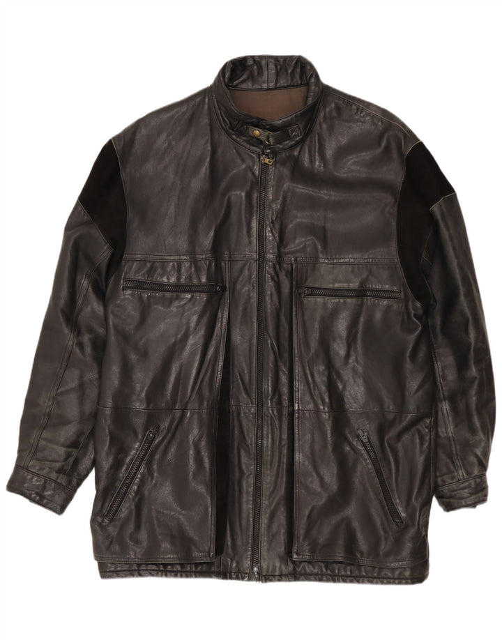 Jaqueta de couro masculina vintage UK 40 grande preta