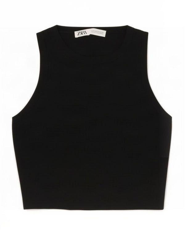 Zara Womens Crop Vest Top UK 12 Medium Black