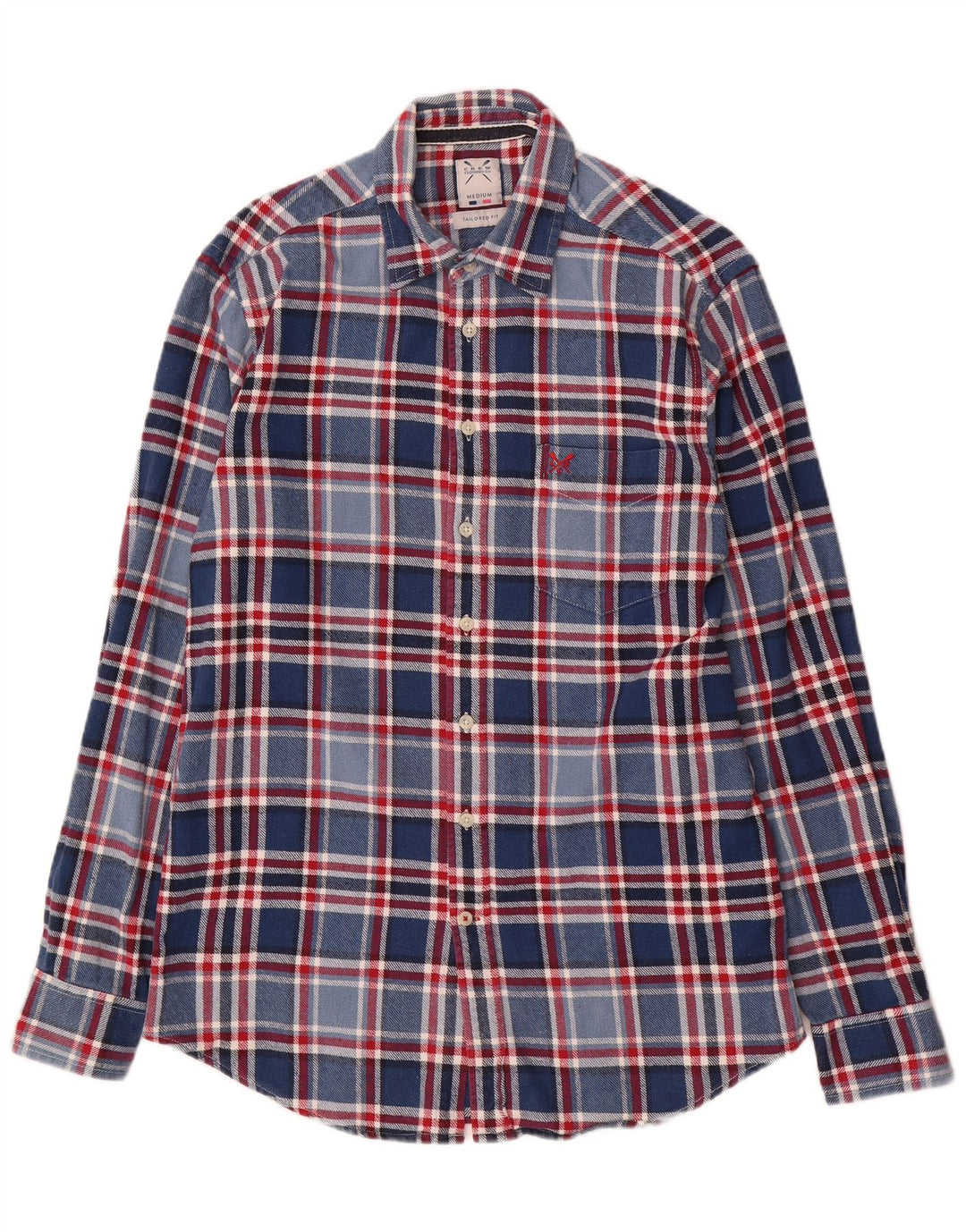 Camisa de flanela masculina sob medida da Crew Clothing, algodão xadrez azul médio