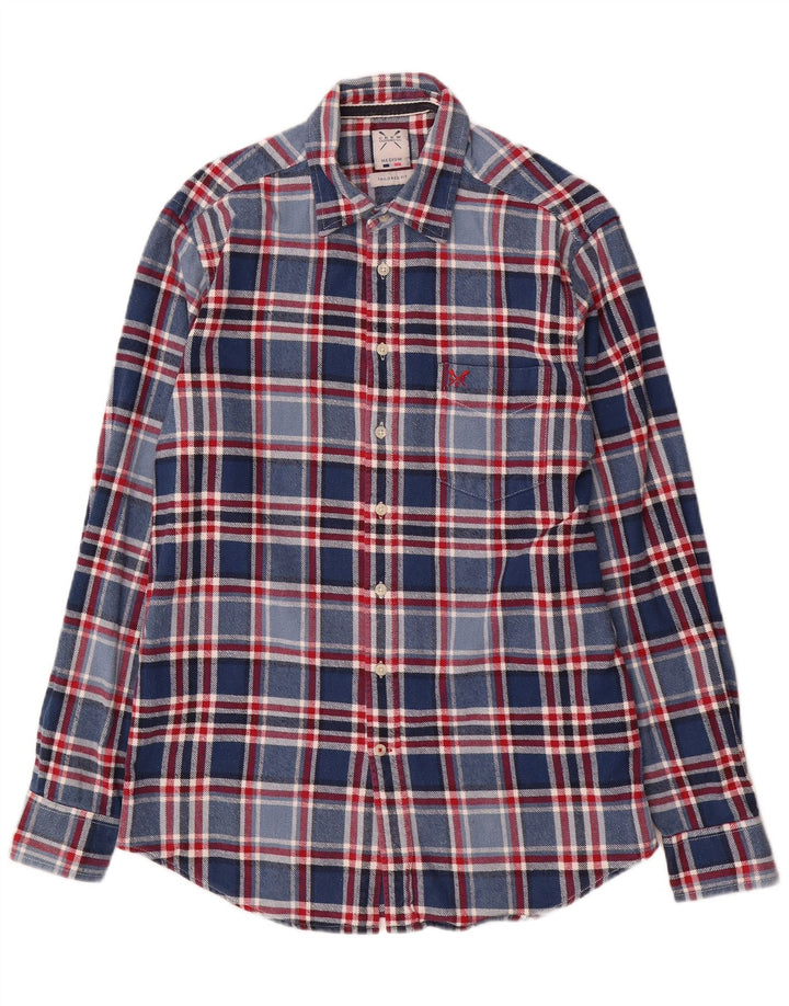Camisa de flanela masculina sob medida da Crew Clothing, algodão xadrez azul médio