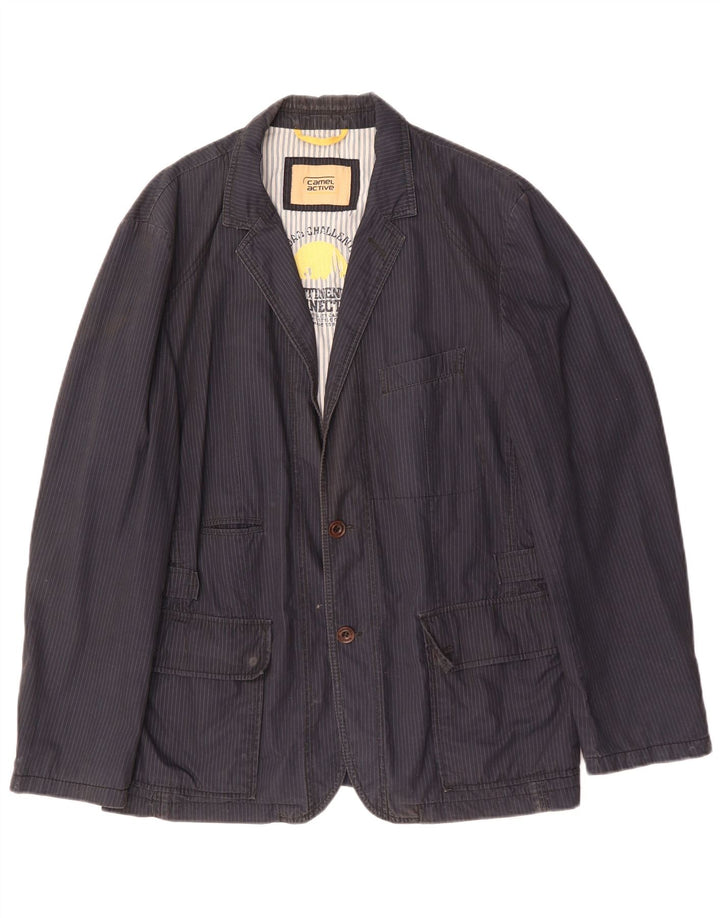 Jaqueta blazer masculina Camel Active com 2 botões Reino Unido 40 grande listra azul marinho