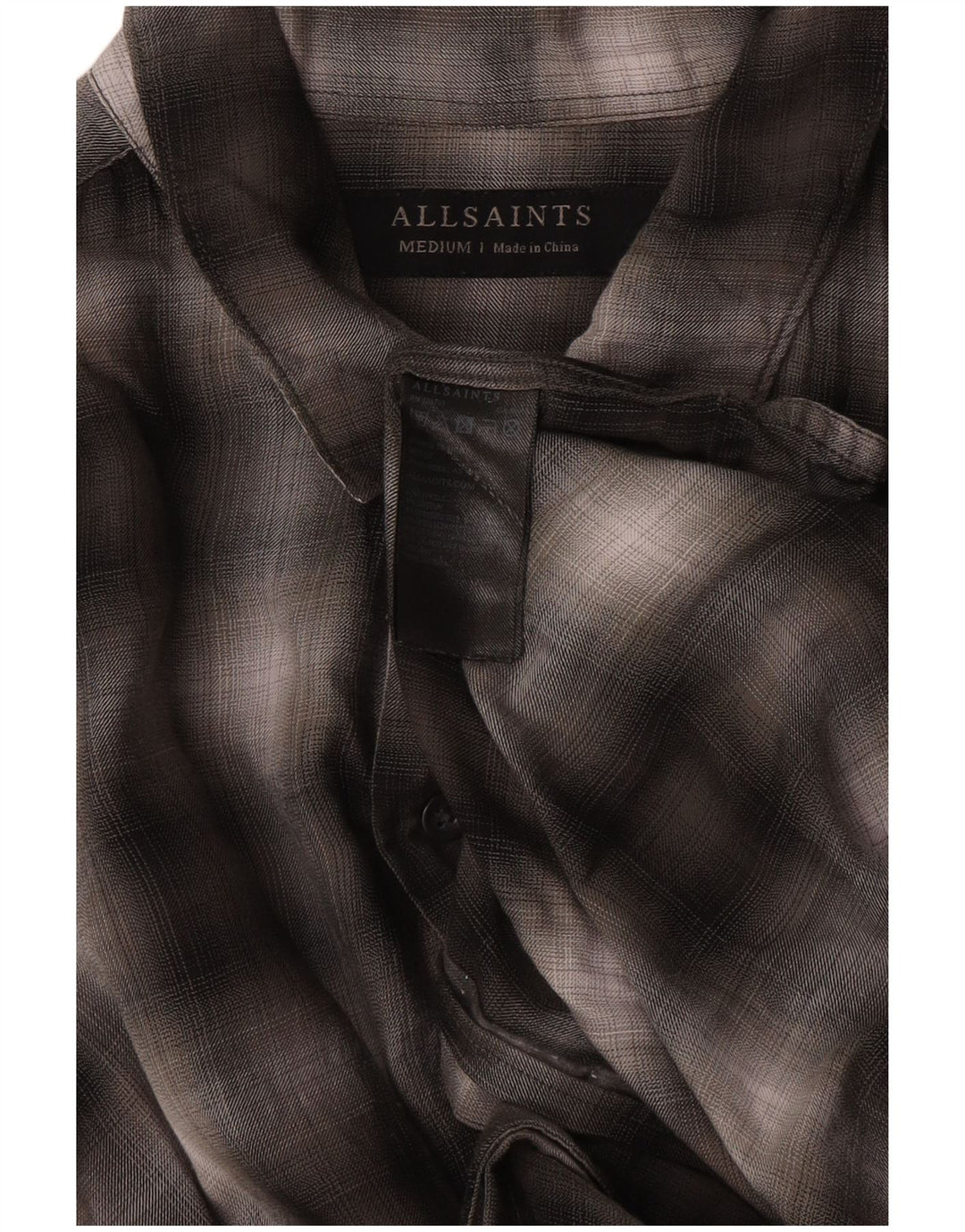 Camisa masculina de manga curta All Saints cinza médio xadrez Lyocell