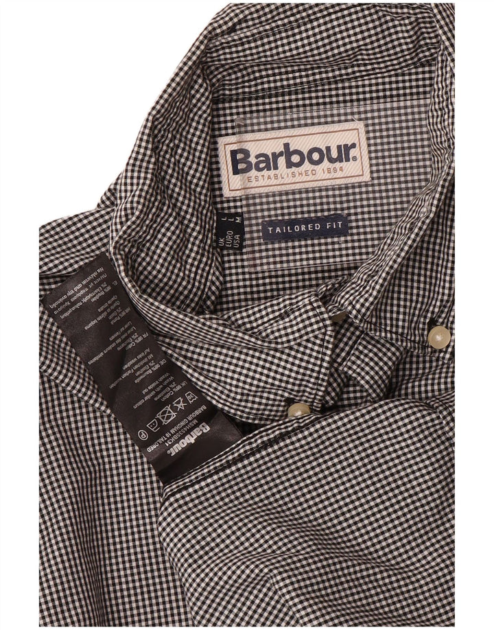 Camisa masculina Barbour sob medida, grande, preta, algodão guingão