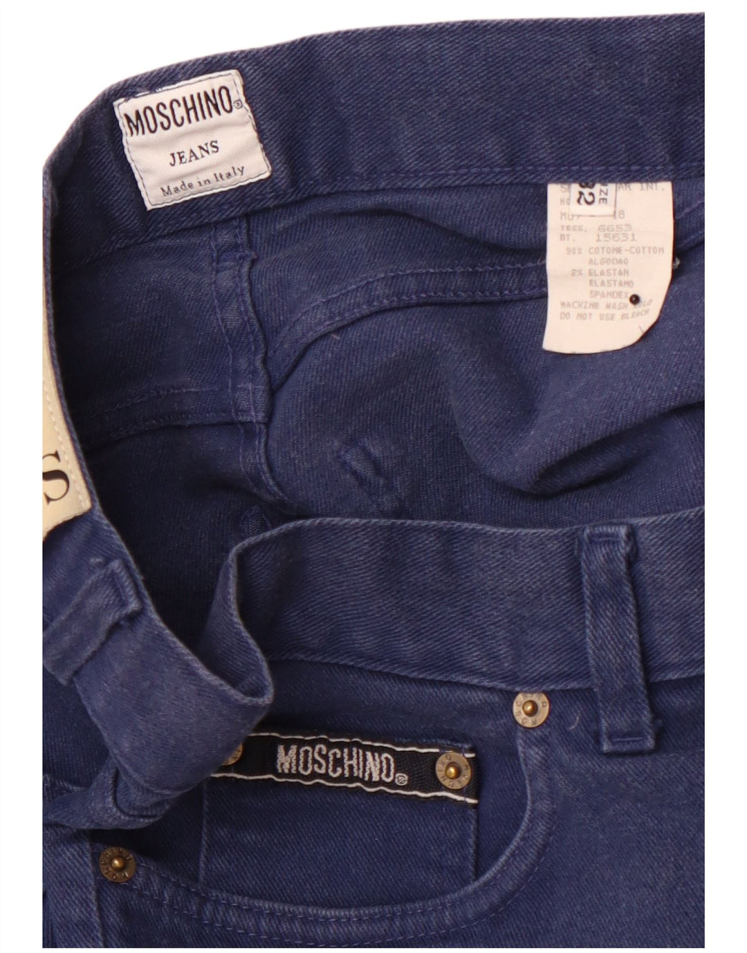 Jeans retos femininos de cintura alta MOSCHINO W32 L32 algodão azul marinho