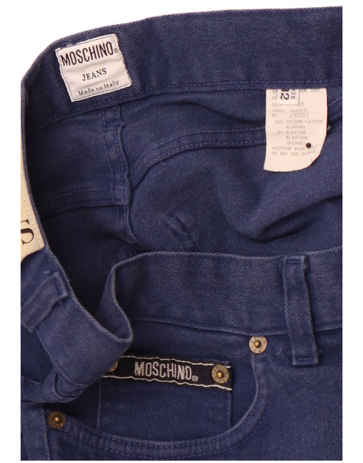 Jeans retos femininos de cintura alta MOSCHINO W32 L32 algodão azul marinho