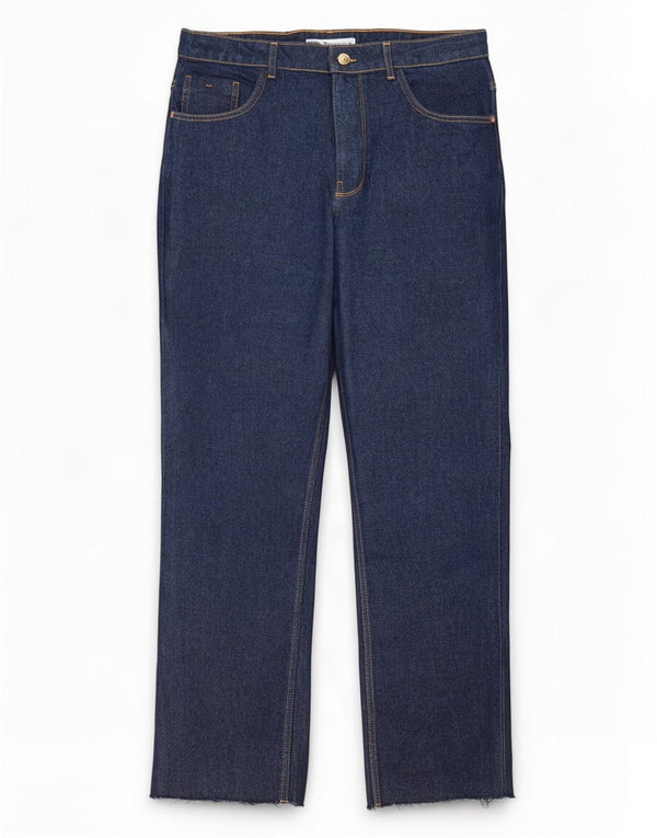 Calça jeans reta feminina Zara EU 44 XL W34 L28 azul marinho algodão