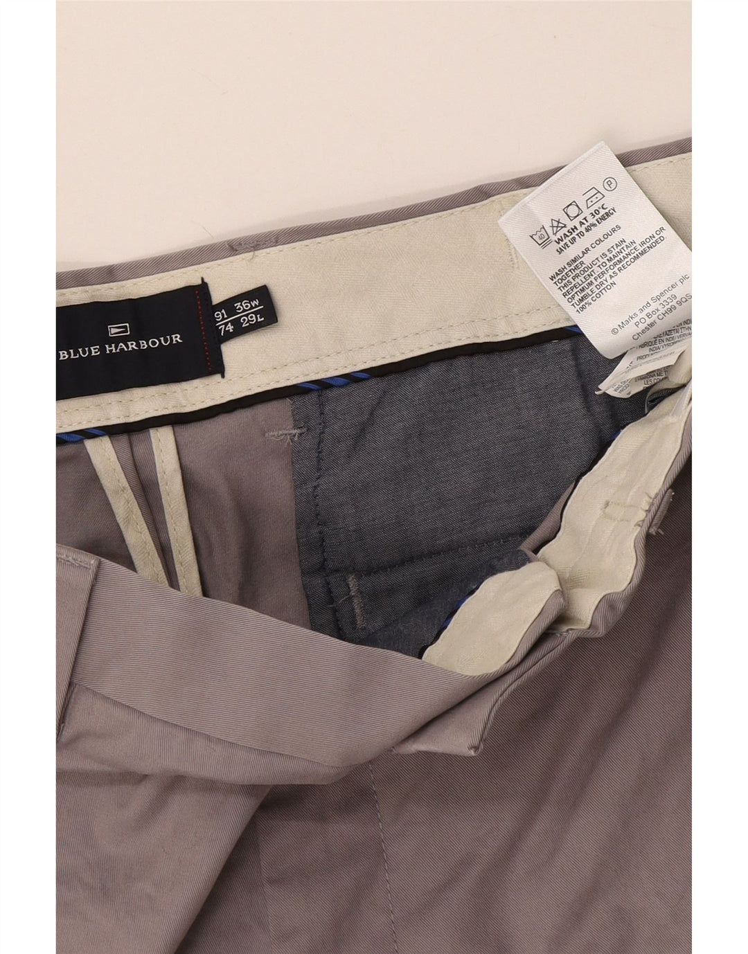 Calça chino reta masculina Marks & Spencer Blue Harbor W36 L29 cinza